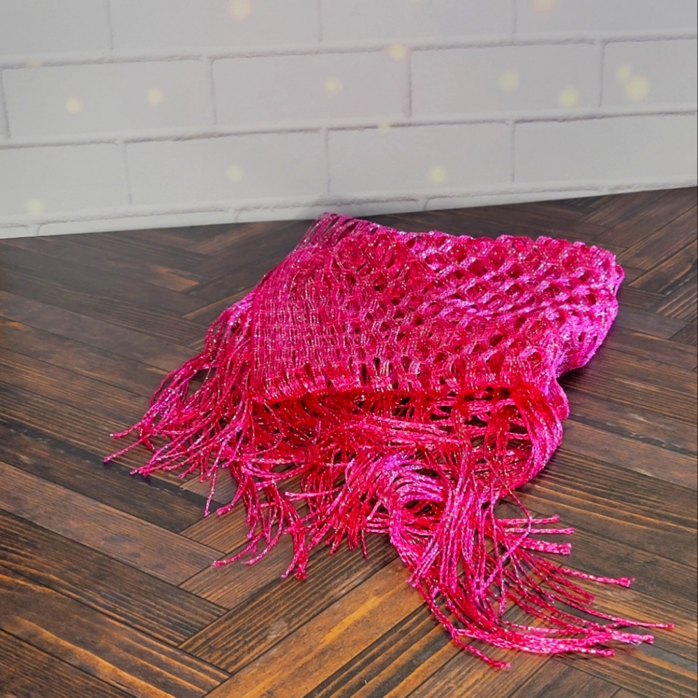Hot Pink Glitter Net Woven Scarf Wrap Barbiecore
